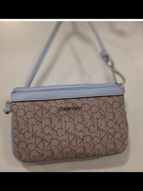 NWOT Calvin Klein Monogram Wristlet with Light Blue Trim